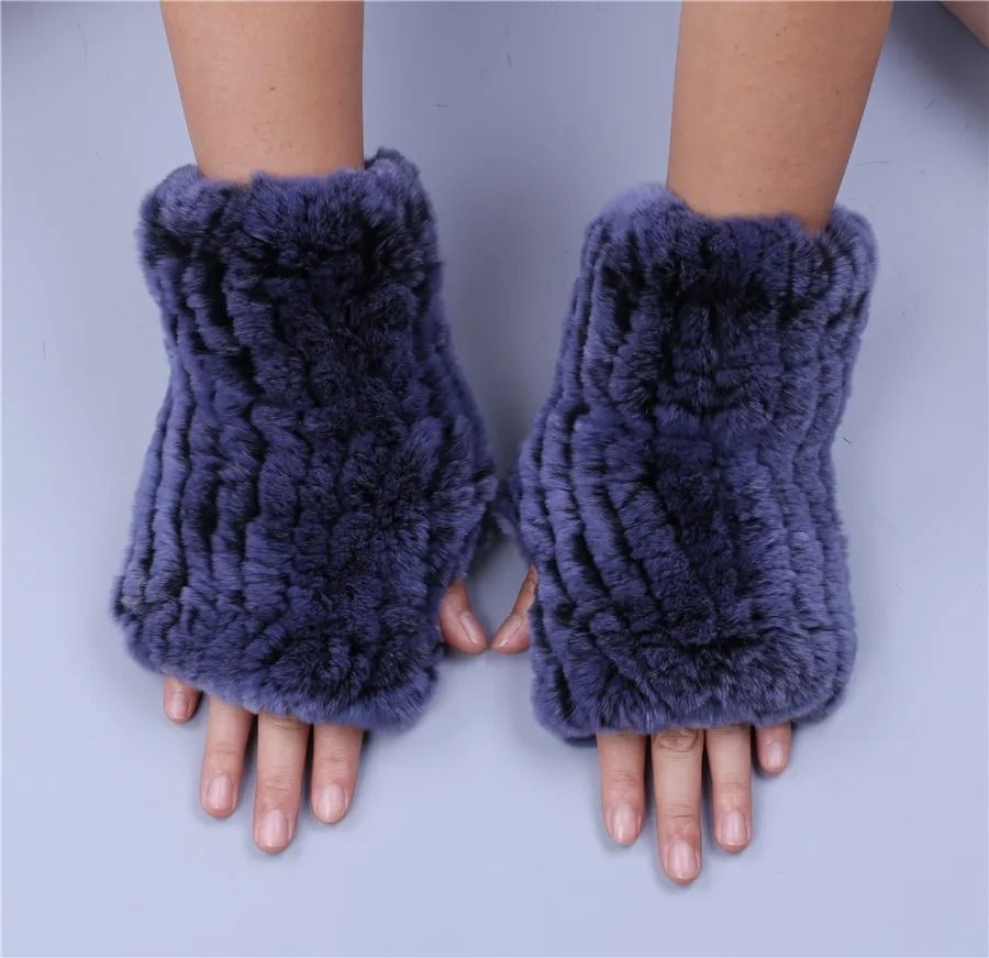 Luxury Rex Rabbit Fur Fingerless Gloves Fluffy Womens Winter Wrist Warmers