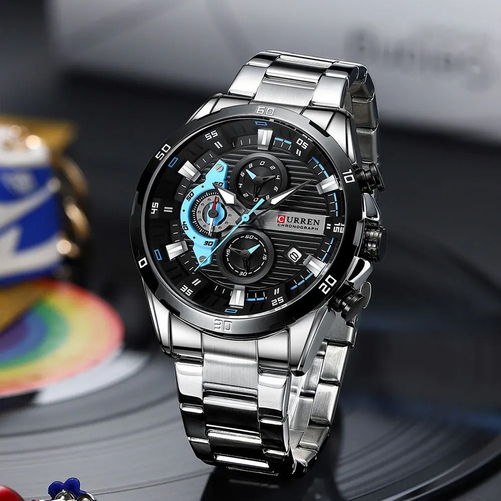 Curren Stainless Steel Mens Watch with Luminous Chronograph Dial