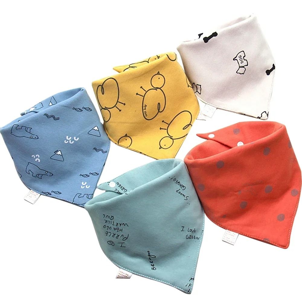 5 Pcs Cartoon Triangle Cotton Bib Baby Bandana Bibs Scarf Burp Cloths for Boys and Girls