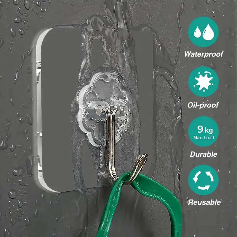 Transparent Heavy Duty Adhesive Wall Hooks Stainless Steel Self Adhesive Hooks for Kitchen Bathroom