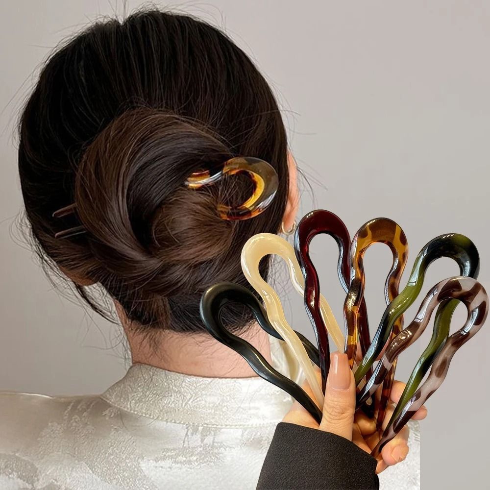 U Shaped Hair Fork Tortoiseshell Acetate Acrylic Hairpin