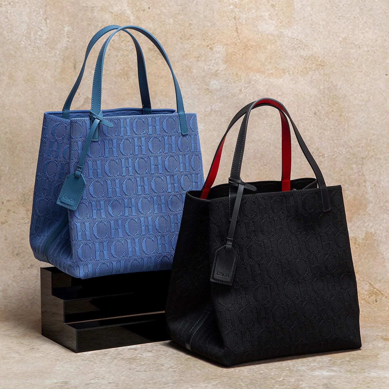 CHCH Large Black Knitted Tote Bag 10.63x7.87x11.02in Lightweight Shopping Carryall