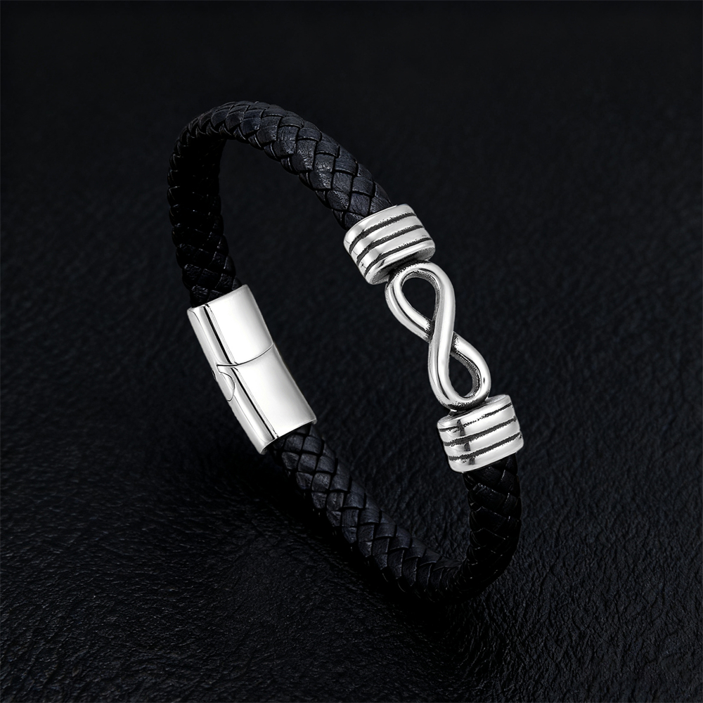 Handmade genuine leather bracelet with Infinity Mobius Steel Band for Men and Couples Gift