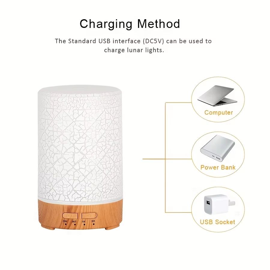 GlowWave 150ml (5fl oz) Crack Design USB Essential Oil Diffuser and Ultrasonic Air Humidifier