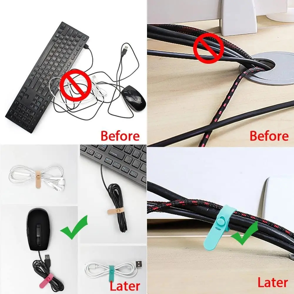 Cable Organizer Ties – Silicone Charger Cord Management Clips for Wires, Mouse, Earphones, and Data Cables