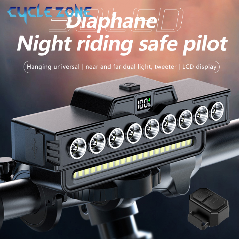Type-C Rechargeable MTB Bikes Head Light, 9 Beads Horn Front Light for Cycling Night Safety