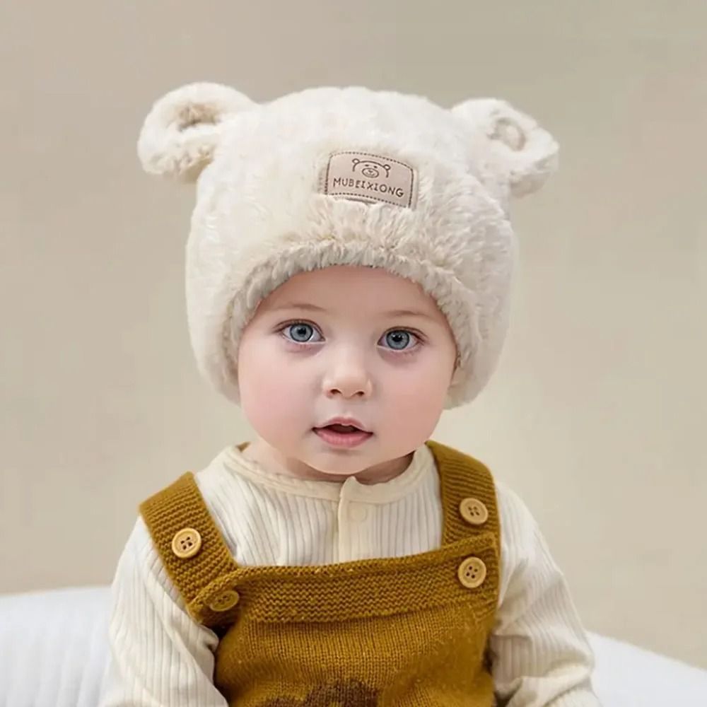 Winter Warm Baby Hat with Bear Ears Soft Plush Lining Cozy Headwear