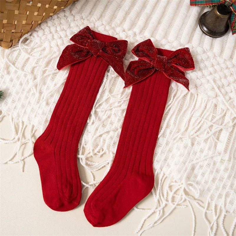 Baby Girls Knee High Bow Socks Soft Cotton Winter and Autumn Kids Socks