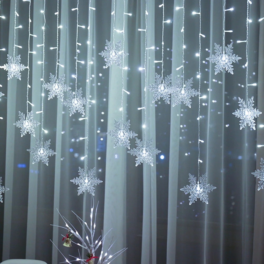 3.5M 96LED Christmas Snowflake Memory 8 Modes Lights Fairy String Light Waterproof Xmas Party Decor