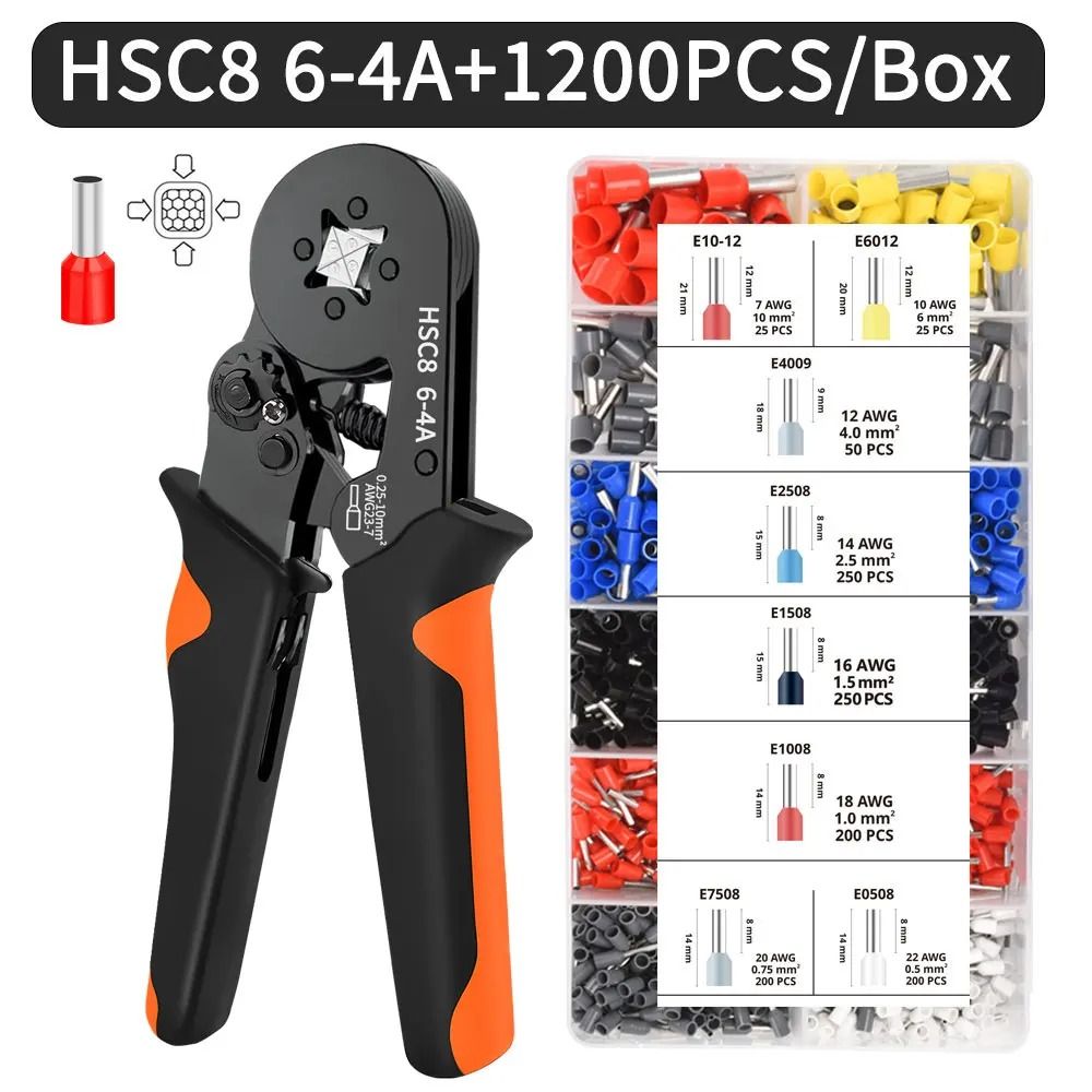 Hexagonal Ratchet Ferrule Crimping Tool Kit with Wire Terminals and Ferrule Sleeves