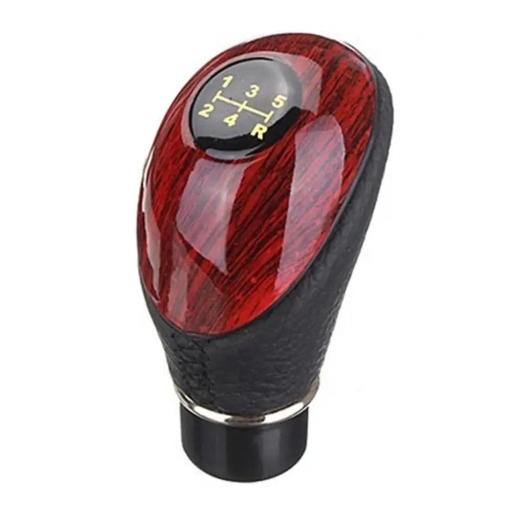 Universal Car Shift Knob – Wooden & PU Leather 5-Speed Lever – High-Yield Automotive Interaction Hub