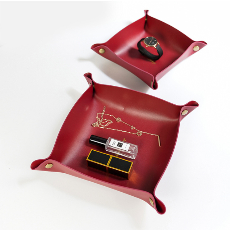 Nordic Style Leather Storage Tray Desktop Organizer, Key Jewelry Cosmetic Storage Box, Folding Home Decoration