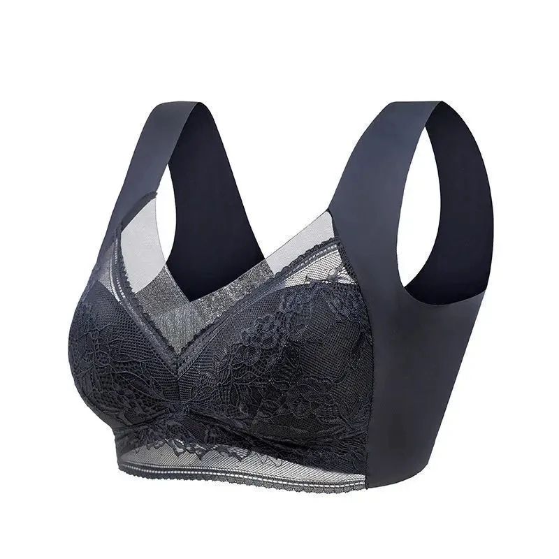 Womens Seamless Ice Silk Push Up Lace Wireless Bra