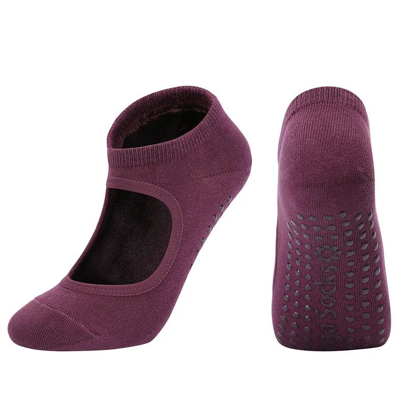 Womens Silicone Anti-Slip Backless Yoga Socks US 5-10.5– Non-Slip Pilates & Ballet Fitness Grip Socks