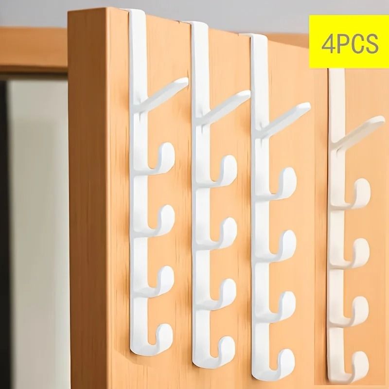 4 Piece 5 Hook Door Hook Back Storage Rack Household Bathroom Organizer and Hanging Storage