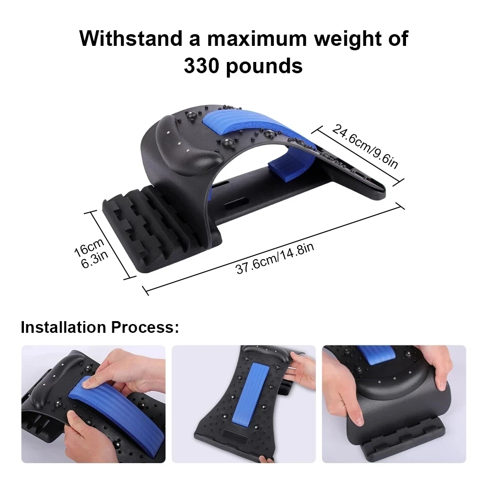 Lower Upper Lumbar Spine Support Pillow Neck, 4-Level Adjustable Back Stretcher, Orthopedic Traction Frame, Fitness