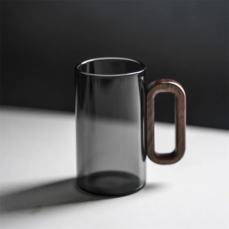 High Borosilicate Glass Coffee Cup with Walnut Wooden Handle