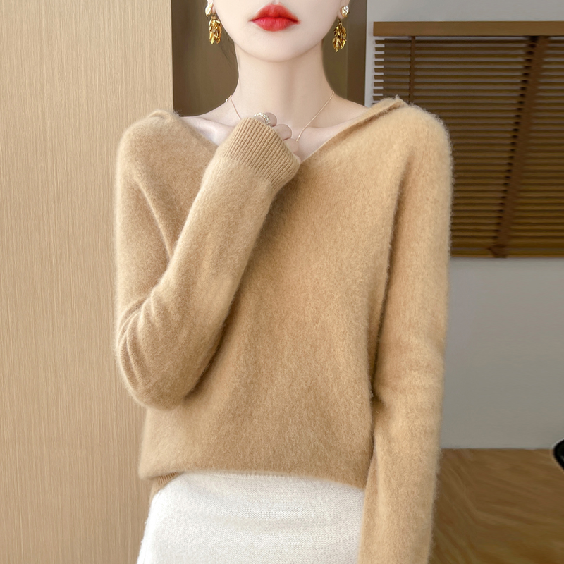 Soft Cashmere Tops, Clothing Hooded Collar Pullover Merino Wool Sweater