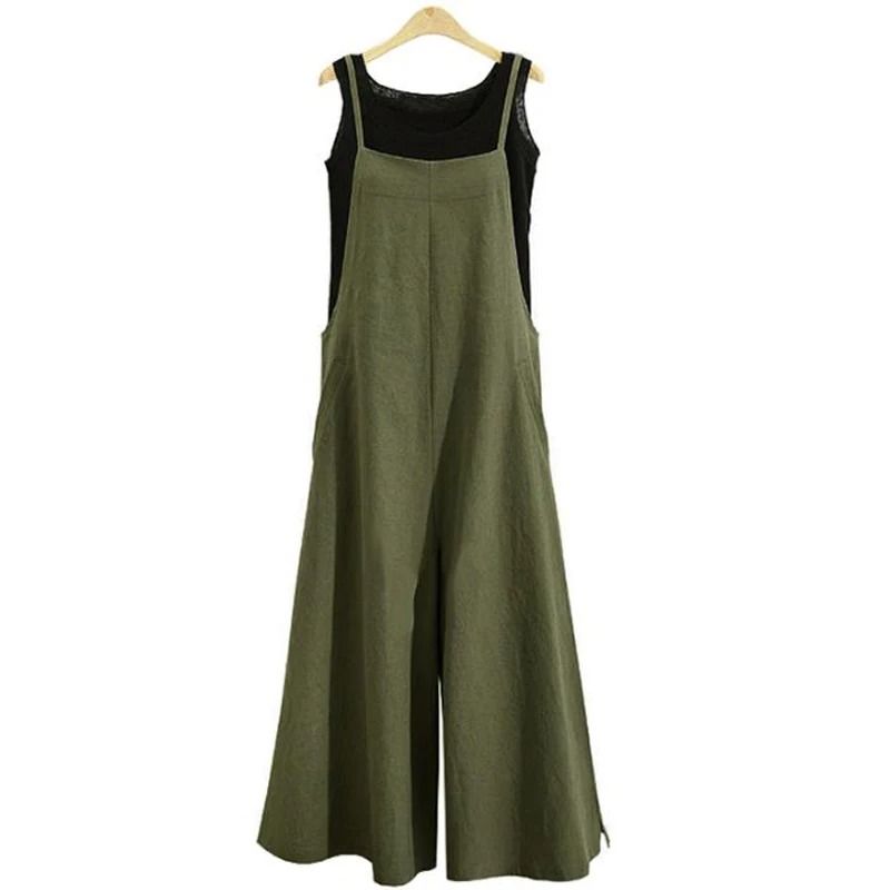 Womens Cotton Linen Wide Leg Jumpsuit – Casual Sleeveless Summer Overalls with Adjustable Straps