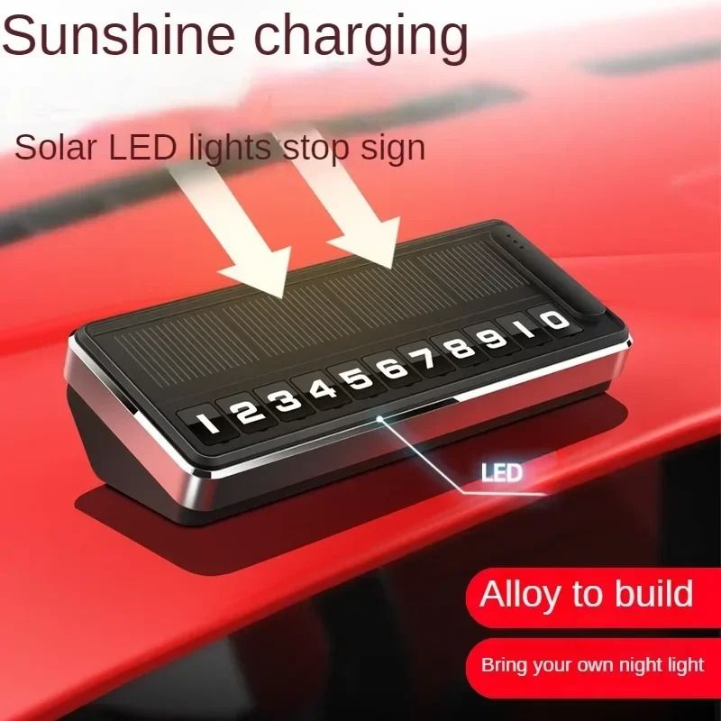Solar-Powered LED Car Phone Number Plate for Temporary Parking