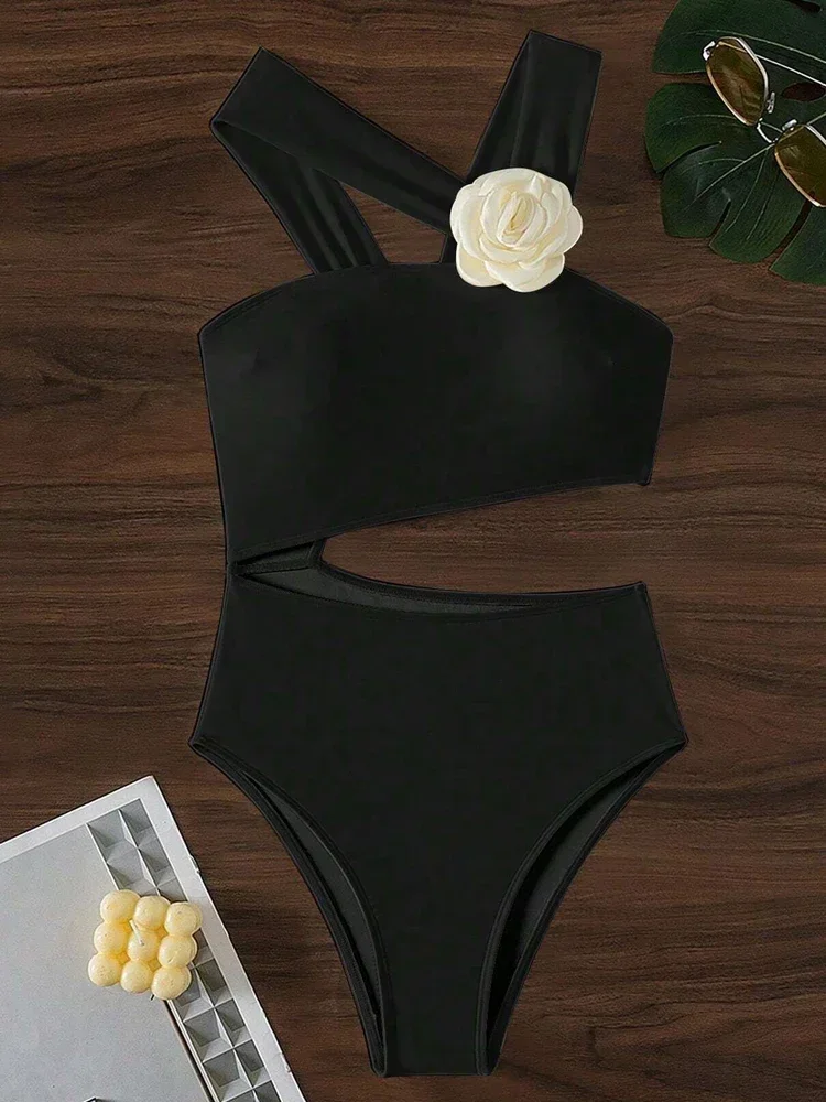 One Shoulder Push Up Cutout One Piece Swimsuit for Women