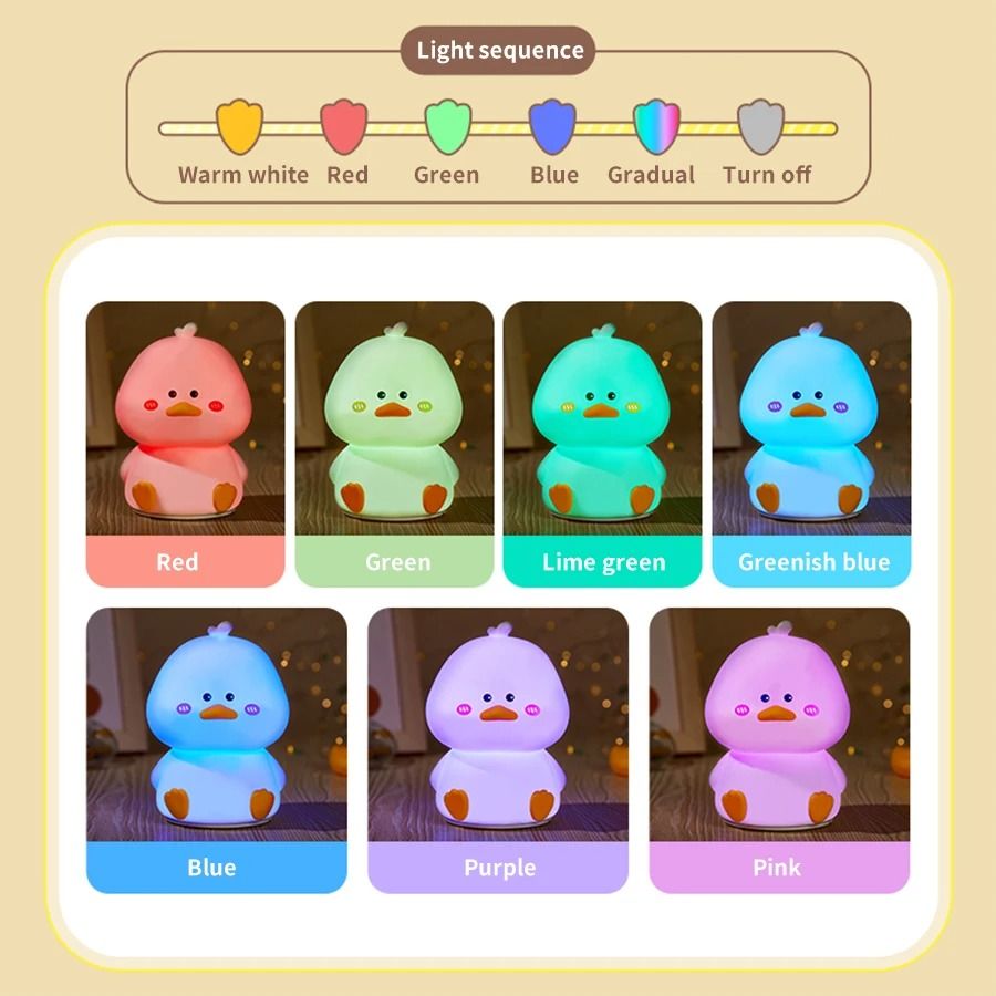 Smart Duck Silicone Rechargeable LED Night Light for Bedroom Decor