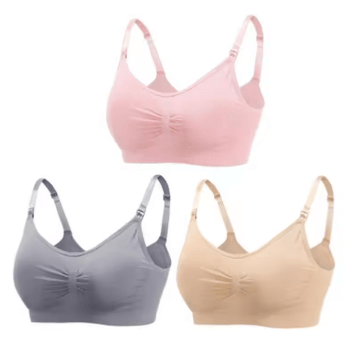 3pcs Maternity Nursing Bras Cotton Seamless Breathable Push Up Bra Set