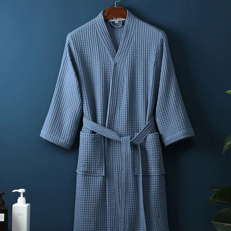 Cotton Waffle Kimono Bathrobe Yukata Style Couple Loungewear