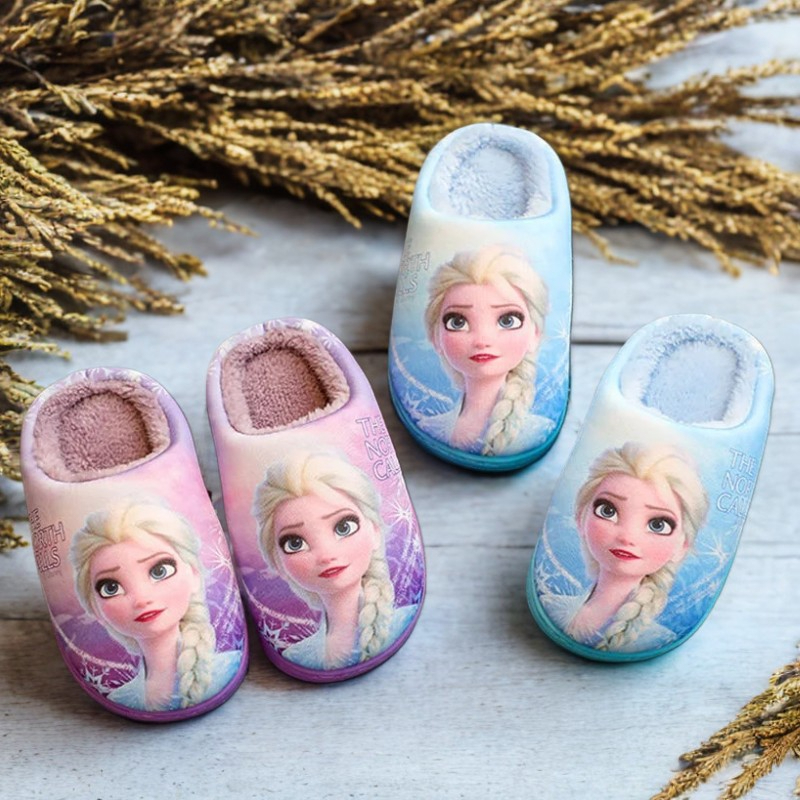 Fashionable Fall Winter Elsa Princess Baby Girl's Cotton Shoes, Cartoon Kids Cotton Slippers