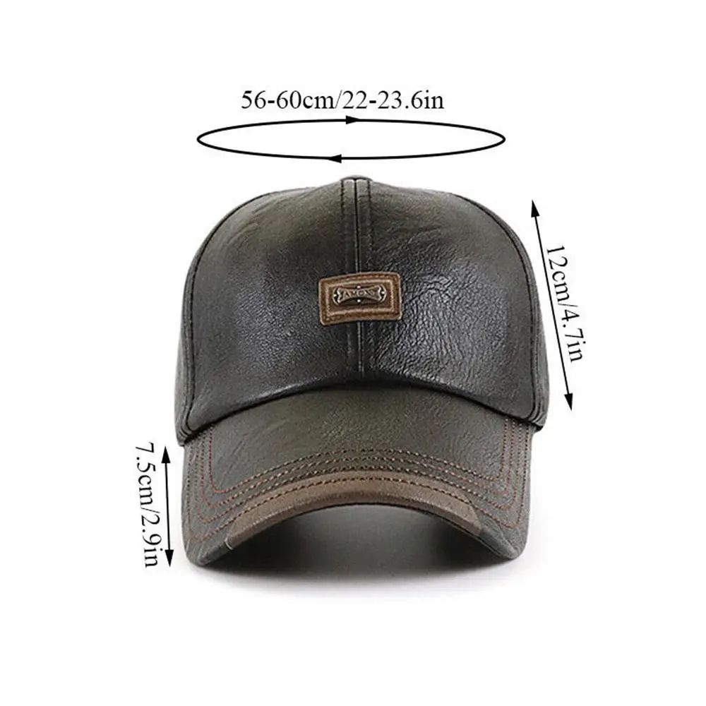 Men Leather Adjustable Winter Baseball Cap