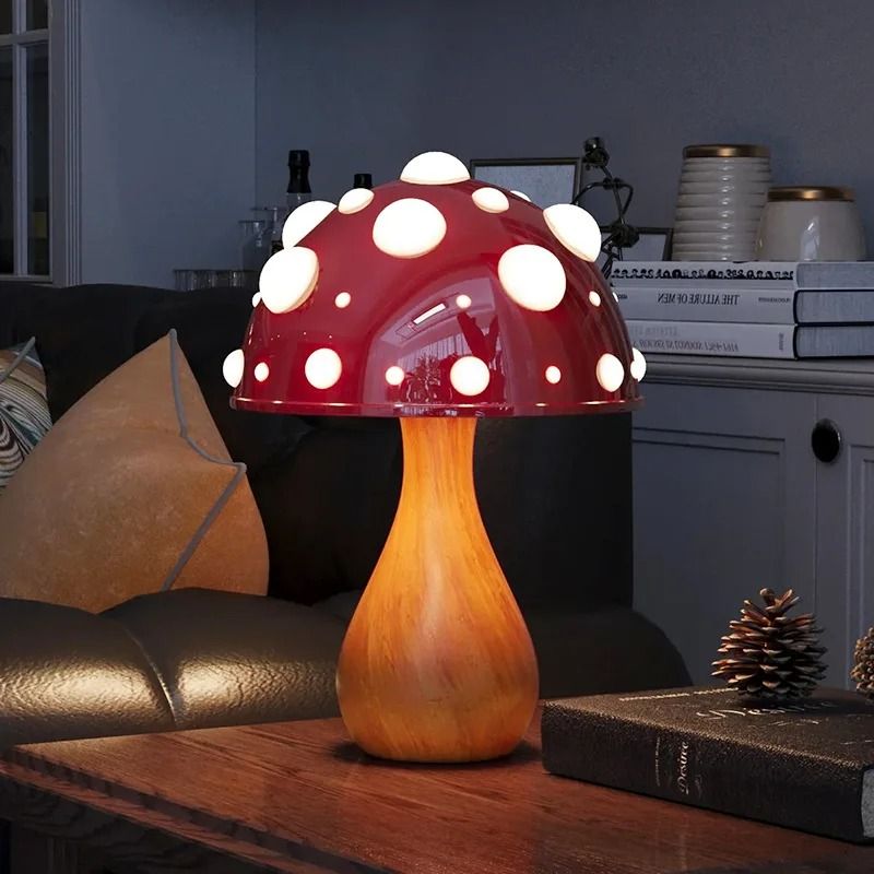 Shiitake Mushroom LED Desk Lamp with USB or AC Power Tricolor Lighting Biomimetic Night Light for Home or Office Decor