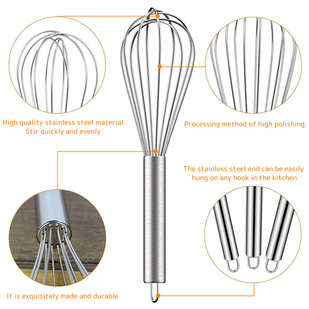 Stainless Steel Whisk Set, Wire Whisks With Stainless Grip, Kitchen Balloon Whisks