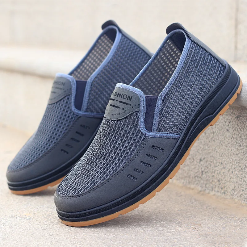 Mens Summer Breathable Mesh Slip-On Shoes, Lightweight Canvas Comfort Shoes for Dad & Elderly, Orthopedic Non-Slip Walk