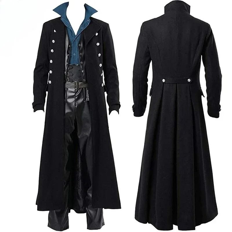 Mens Steampunk Gothic Victorian Long Trench Coat
