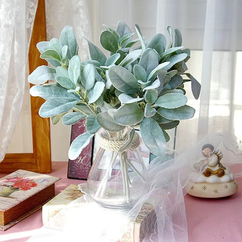 Faux Lamb's Ear Greenery Stems Set for Wedding Bouquets and DIY Floral Decor