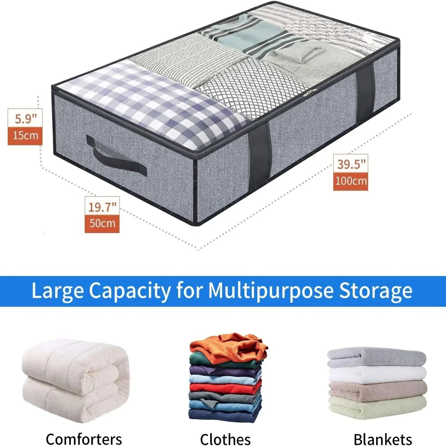 2 Pack Under Bed Storage Bags Large Quilt and Clothes Organizer with Lid and Reinforced Handles