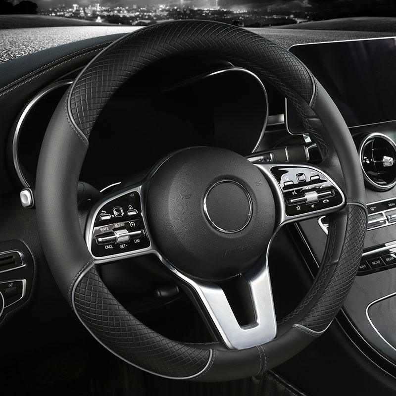 Universal Leather Diamond Steering Wheel Cover All Seasons Durable Anti-Slip Veins Design