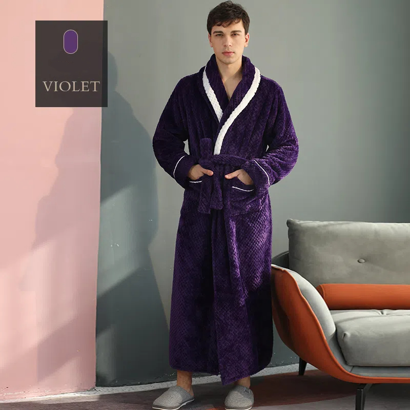 Thicken Winter Lovers Solid Flannel Robe Sets, Couple Long Bathrobe Gown, Nightwear With Pocket, Intimate Lingerie Home