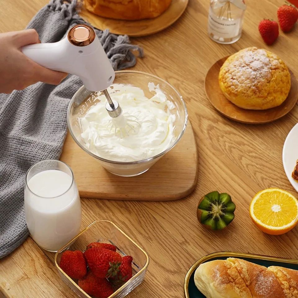 Cordless Hand Mixer Rechargeable Handheld Whisk – 3-Speed Electric Egg Beater for Pancakes, Coffee & Baking