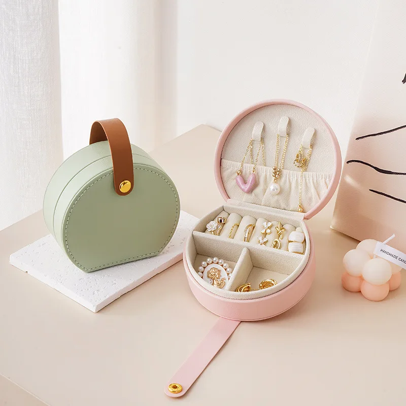 Portable Jewelry Organizer Leather Travel Case Mini Jewelry Box for Rings Earrings Necklace Storage Display Handbag