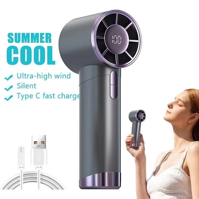 USB Rechargeable Portable Handheld Fan with Adjustable Speeds and LED Display