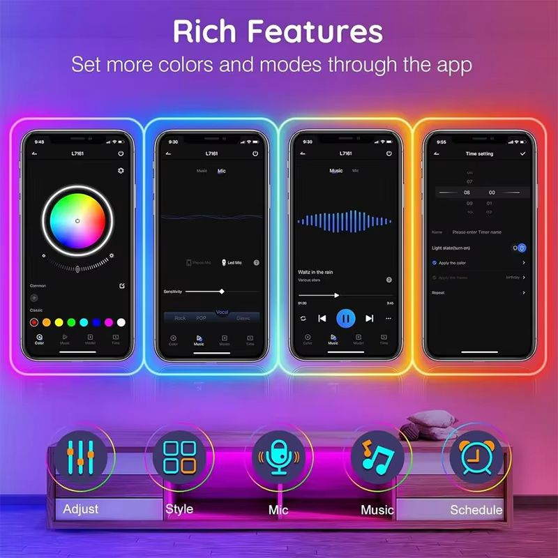 VividGlow 24V RGB Neon LED Strip Light with Bluetooth Music Sync – 5m to 30m