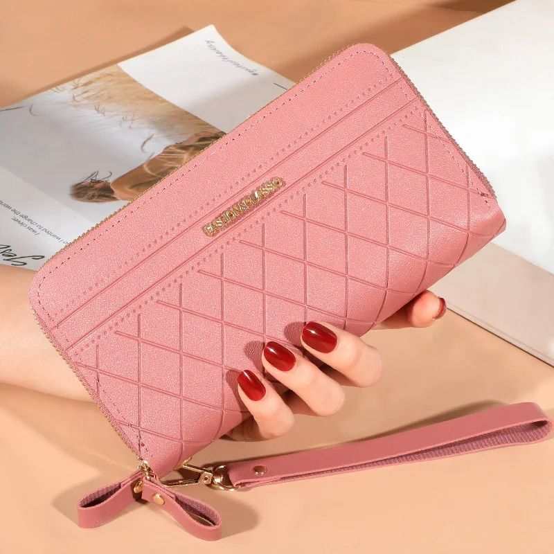 Long Womens Clutch Wallet with Double Zipper and Tassel Accent