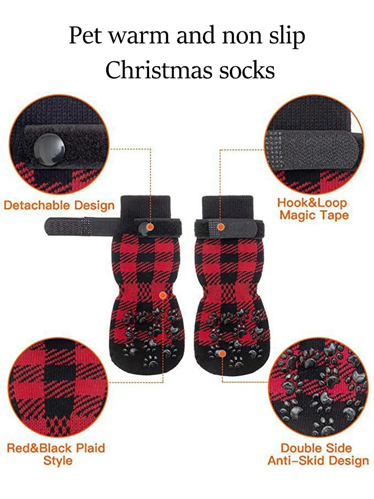 4PCS Double Side Anti Slip Dog Socks