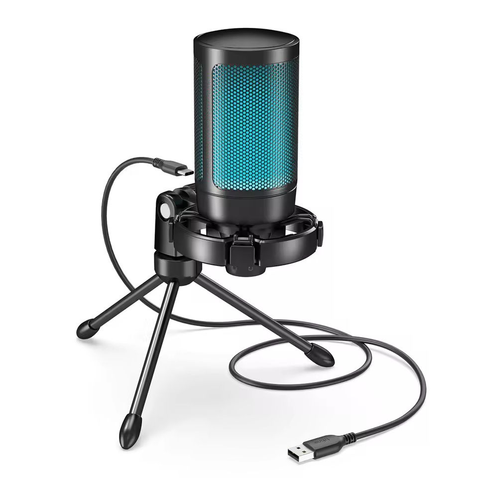 RGB USB Gaming Microphone with Touch Mute and Tripod Stand