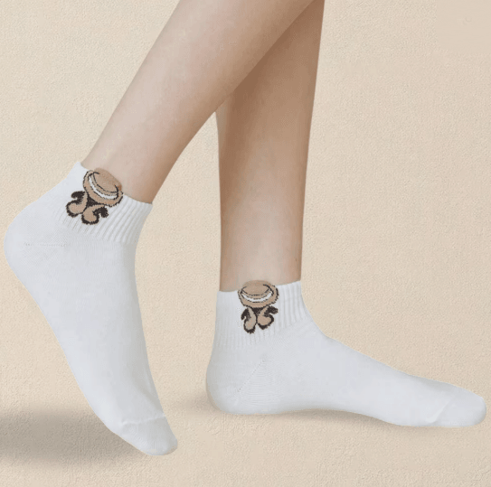 Cartoon Teddy Bear Ankle Socks for Women Soft Breathable Casual Wear