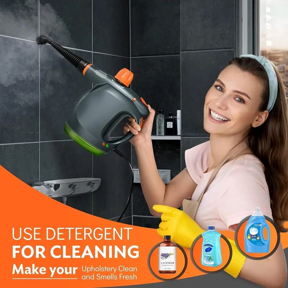 Powerful Handheld Steam Cleaner with Safety Lock and Detergent Container