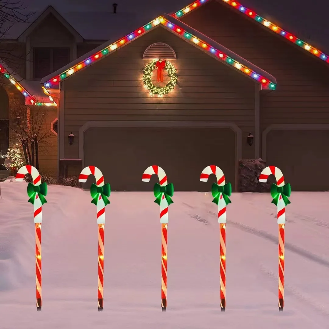 Solar Christmas Candy Cane Lights, Waterproof Pathway Decoration for Yard