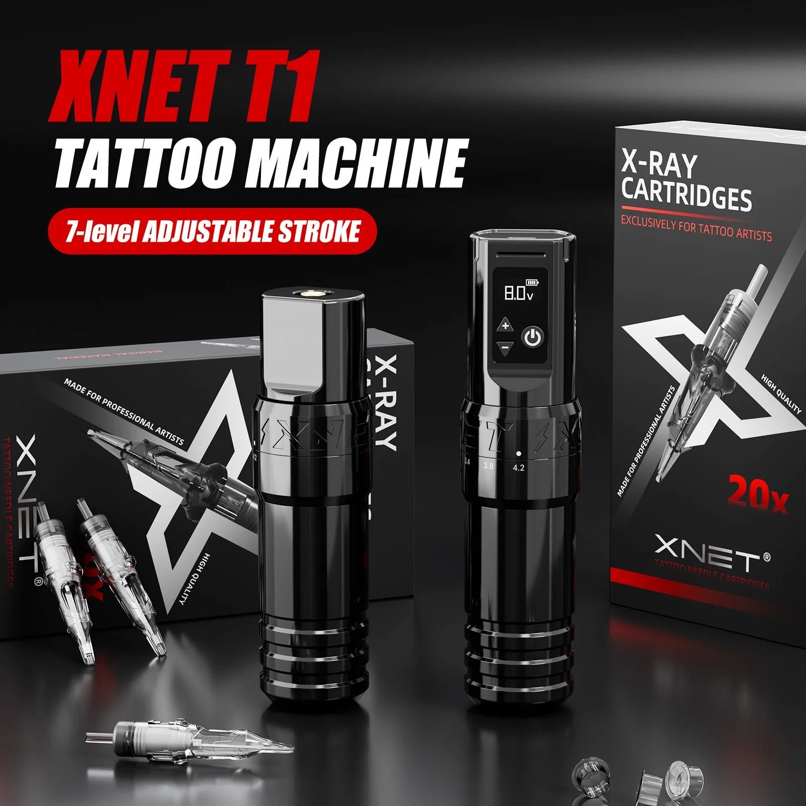 XNET T1 Wireless Tattoo Machine Pen Kit with Adjustable Stroke
