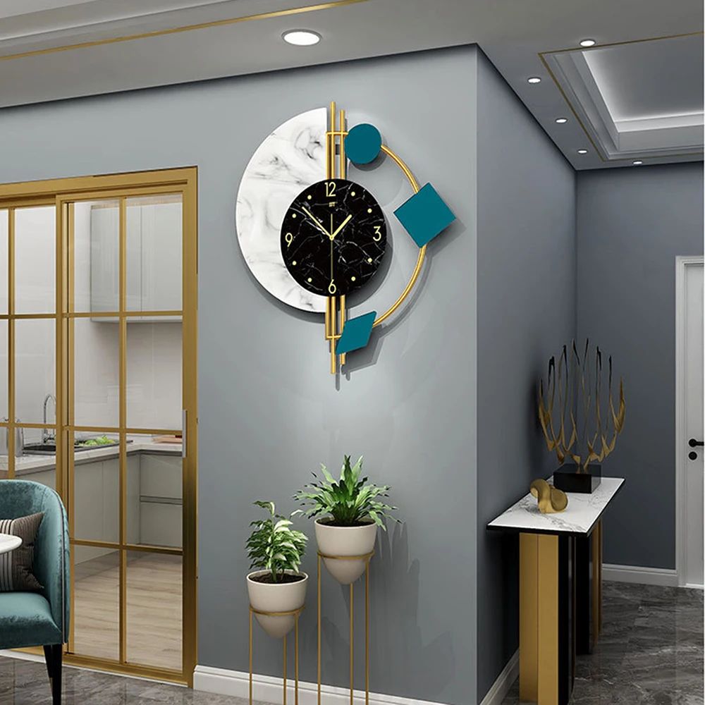 Modern Silent Wall Clock – Creative Semicircle Marble Wall Clock for Elegant Home Decor